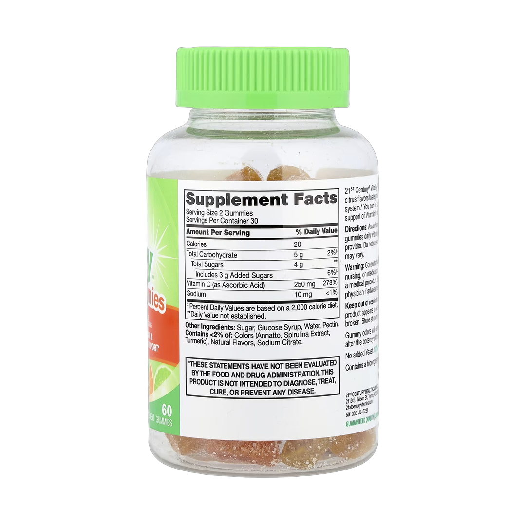 21st Century, VitaJoy Daily C Gummies, Citrus, 60 Gummies back packaging view
