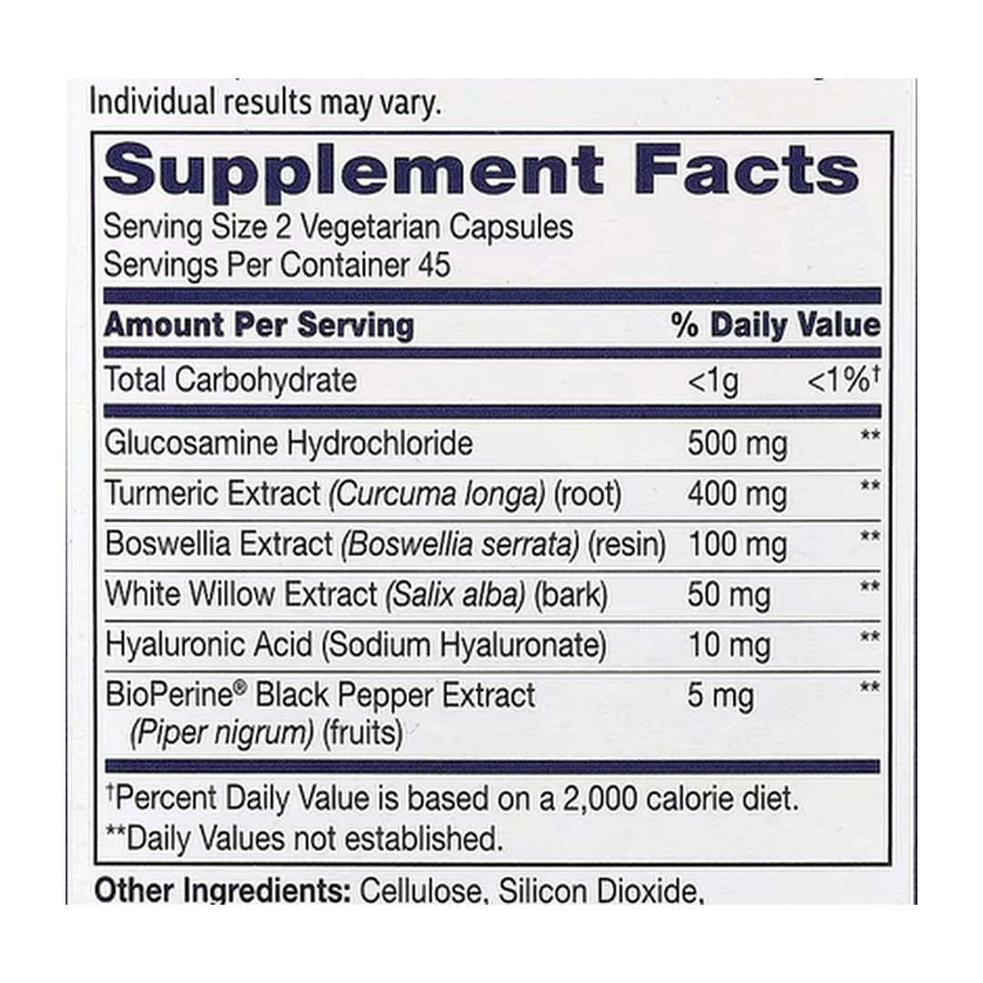 21st Century, Arthri-Flex Advantage + Turmeric, 90 Vegetarian Capsules supplement facts label showing ingredients, vitamins, minerals, and serving information