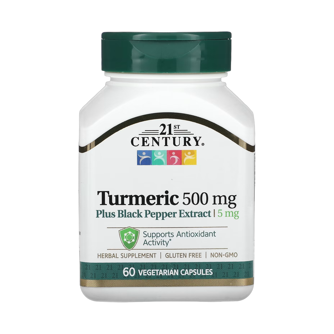 21st Century, Turmeric Plus Black Pepper Extract, 500 mg, 60 Vegetarian Capsules front packaging view