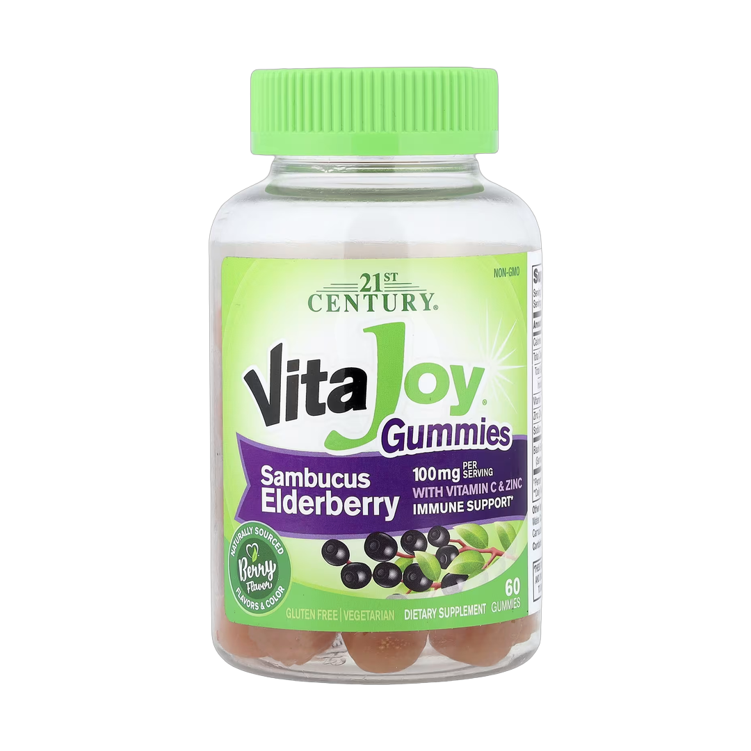 21st Century, VitaJoy Sambucus Elderberry With Vitamin C & Zinc Gummies, Berry, 60 Gummies front packaging view