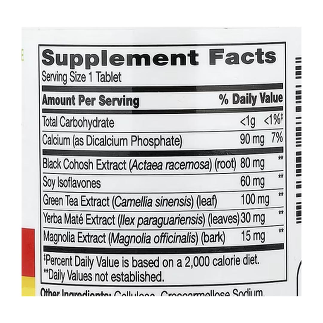 21st Century, Women's Health, Estro Support Max + Energy, 30 Tablets supplement facts label showing ingredients, vitamins, minerals, and serving information