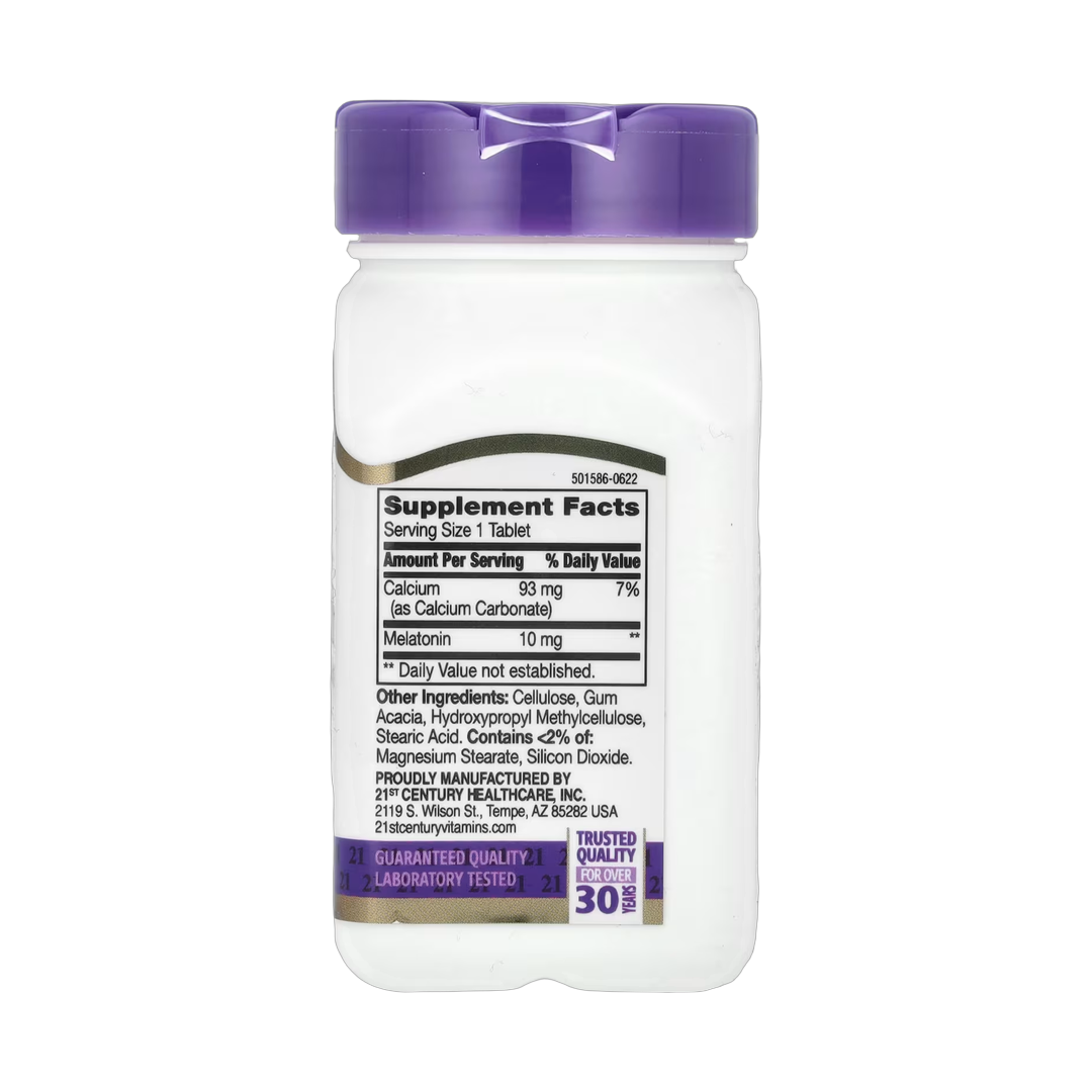 21st Century, Melatonin, Prolonged Release, 10 mg, 120 Tablets back packaging view