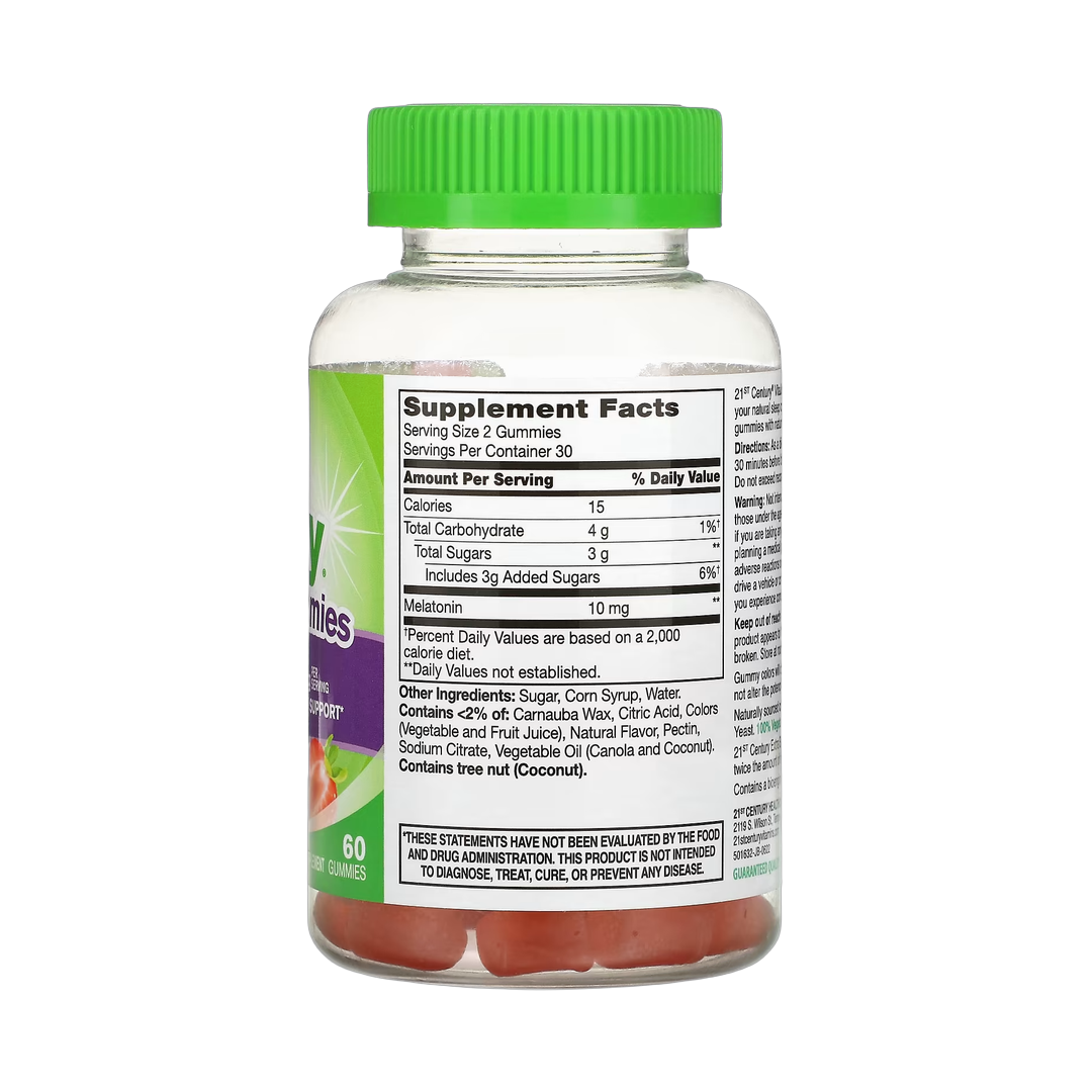 21st Century, VitaJoy Melatonin Gummies, Strawberry, 60 Gummies back packaging view