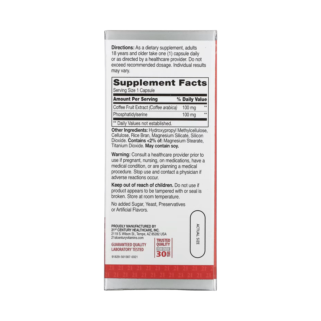 21st Century, Brilliant Brain Performance, 30 Capsules back packaging view