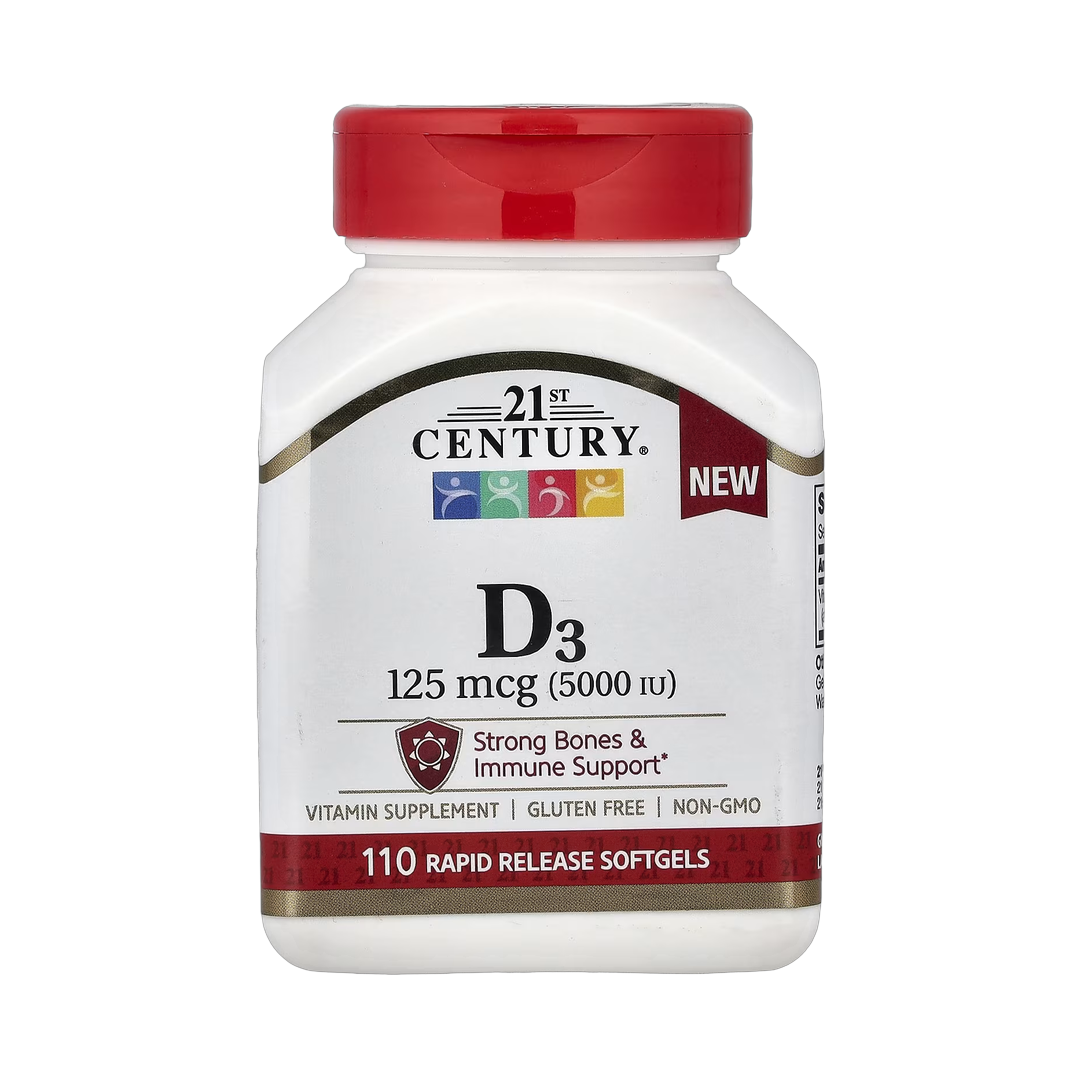 21st Century, Vitamin D3, 125 mcg (5,000 IU), 110 Rapid Release Softgels front packaging view