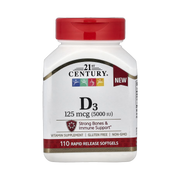 21st Century, Vitamin D3, 125 mcg (5,000 IU), 110 Rapid Release Softgels front packaging view