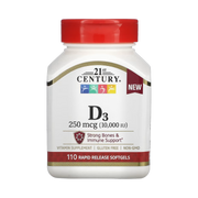21st Century, Vitamin D3, 250 mcg (10,000 IU), 110 Rapid Release Softgels front packaging view