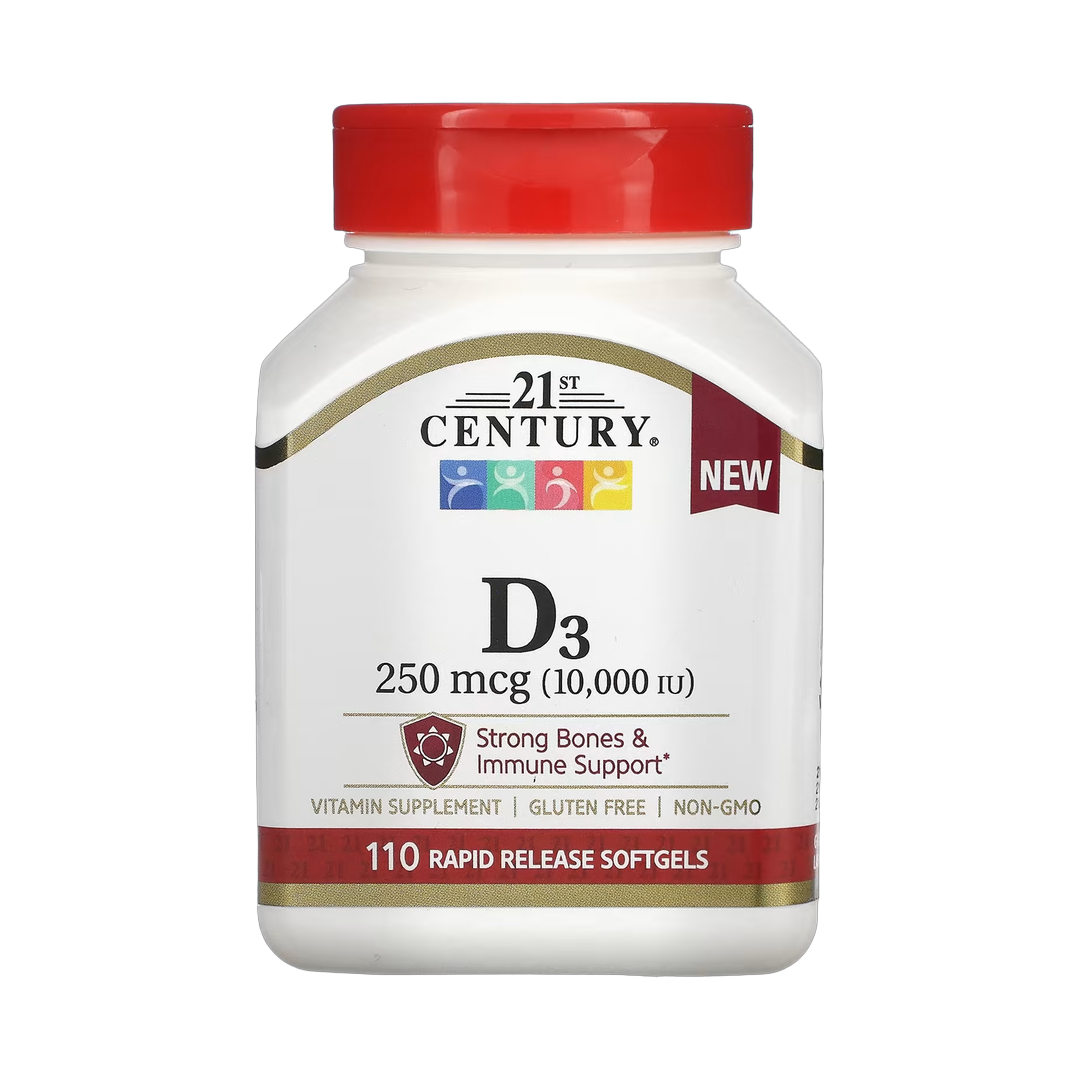 21st Century, Vitamin D3, 250 mcg (10,000 IU), 110 Rapid Release Softgels front packaging view