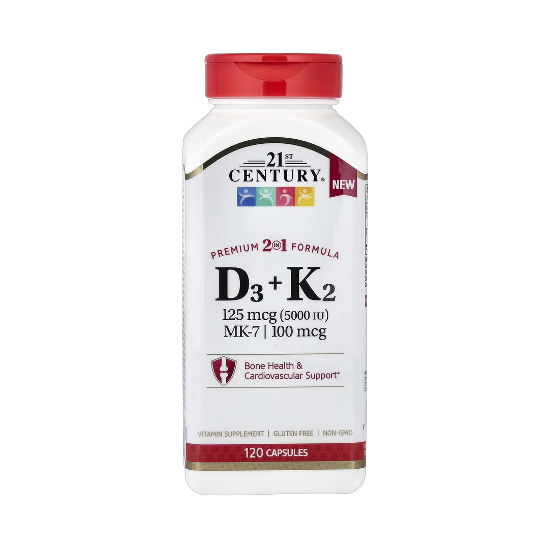 21st Century, D3 + K2, 120 Capsules front packaging view