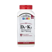 21st Century, D3 + K2, 120 Capsules front packaging view