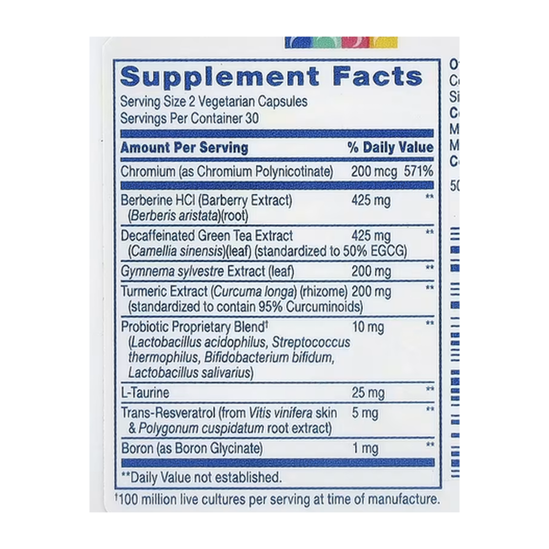 21st Century, GLP-1, 60 Vegetarian Capsules supplement facts label showing ingredients, vitamins, minerals, and serving information