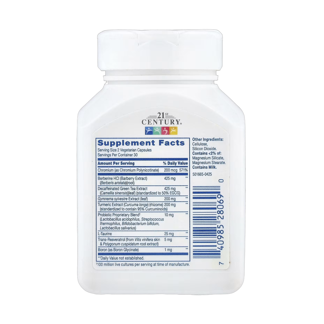 21st Century, GLP-1, 60 Vegetarian Capsules back packaging view