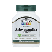 21st Century, Ashwagandha Extract, Standardized, 60 Vegetarian Capsules front packaging view