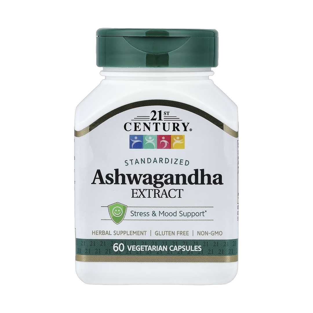 21st Century, Ashwagandha Extract, Standardized, 60 Vegetarian Capsules front packaging view