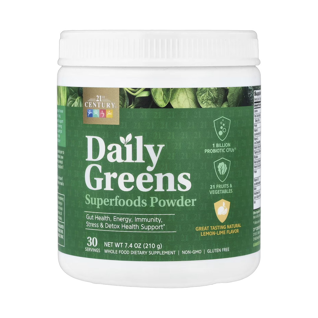 21st Century, Daily Greens Superfoods Powder, Lemon Lime, 7.4 oz (210 g) front packaging view