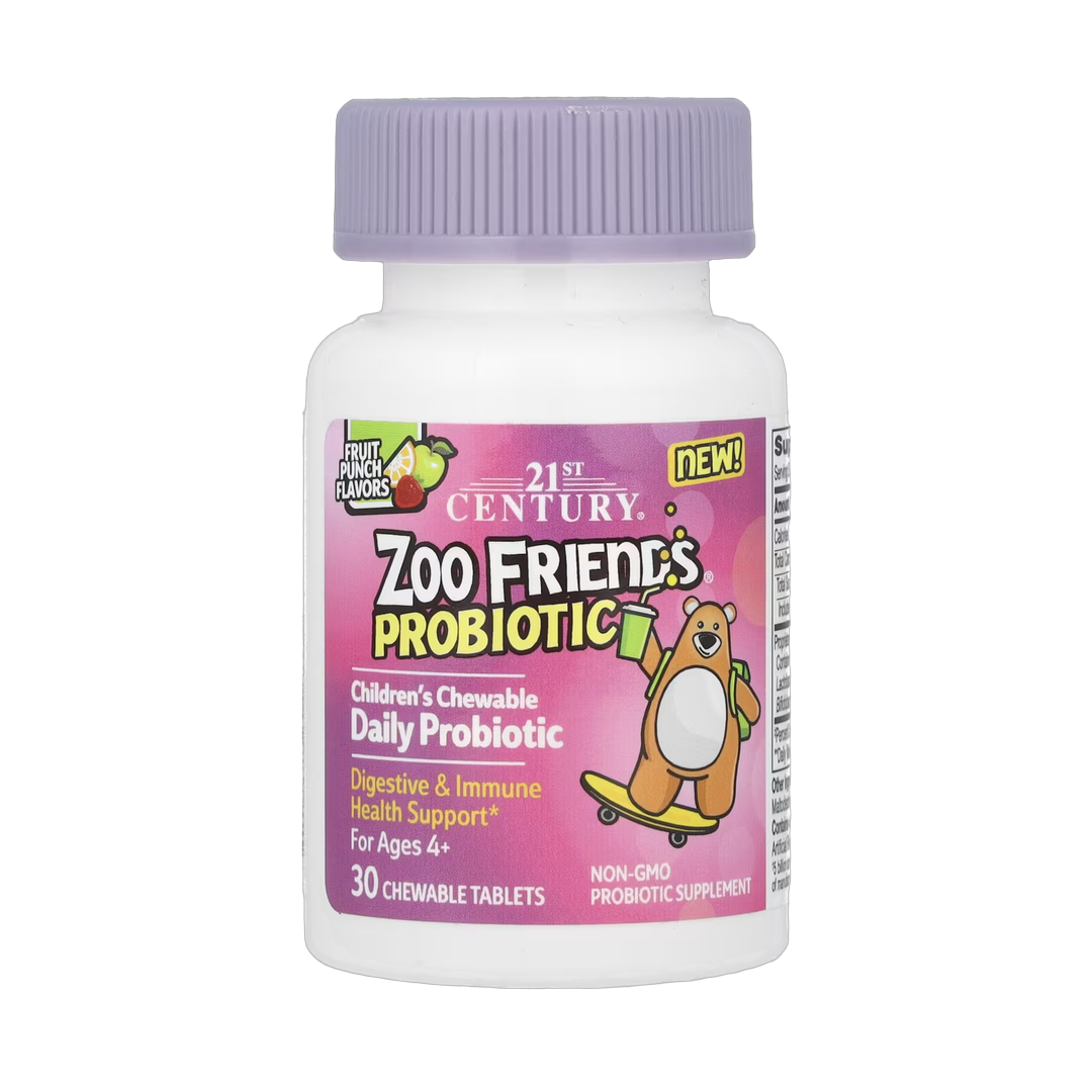21st Century, Zoo Friends, Children's Chewable Probiotic, Age 4+, Fruit Punch, 30 Chewable Tablets front packaging view