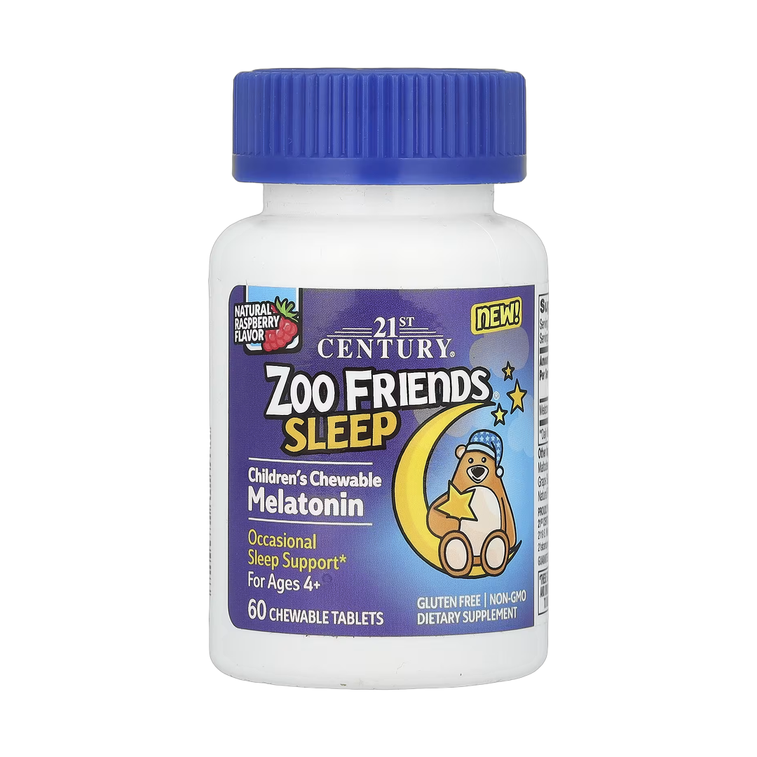 21st Century, Zoo Friends Sleep, Children's Chewable Melatonin, Ages 4+, Raspberry, 60 Chewable Tablets front packaging view