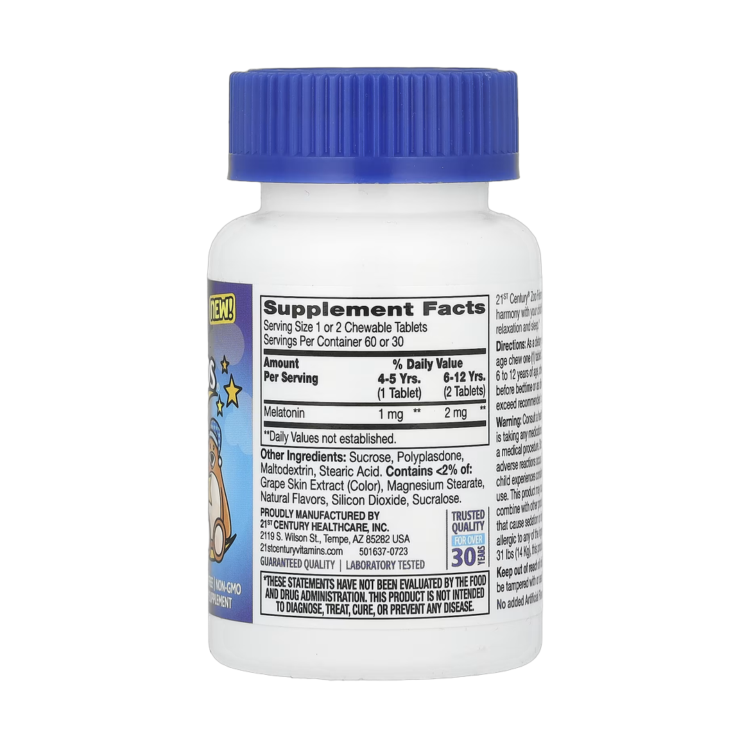 21st Century, Zoo Friends Sleep, Children's Chewable Melatonin, Ages 4+, Raspberry, 60 Chewable Tablets