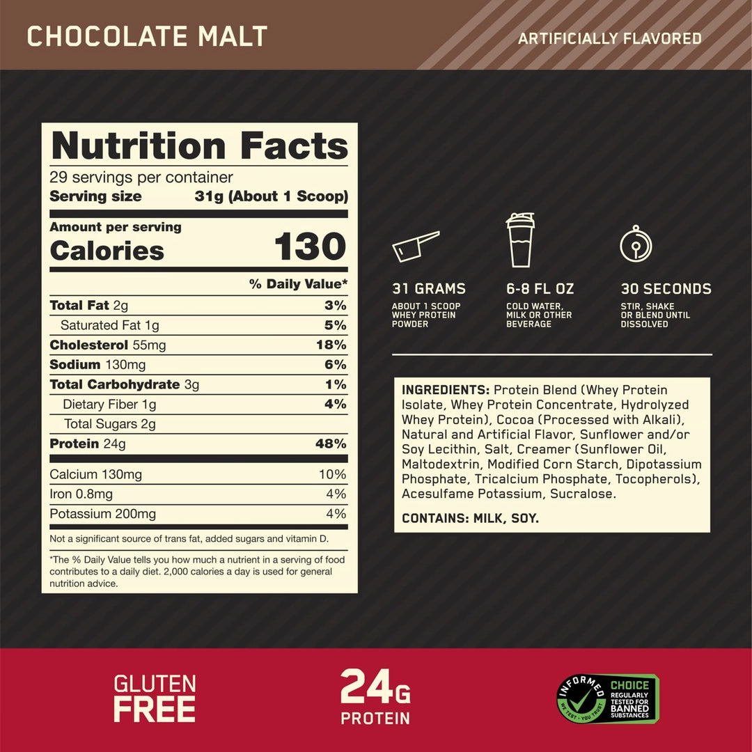 Optimum Nutrition, Gold Standard® 100% Whey, Chocolate Malt, 2 lb (907 g)