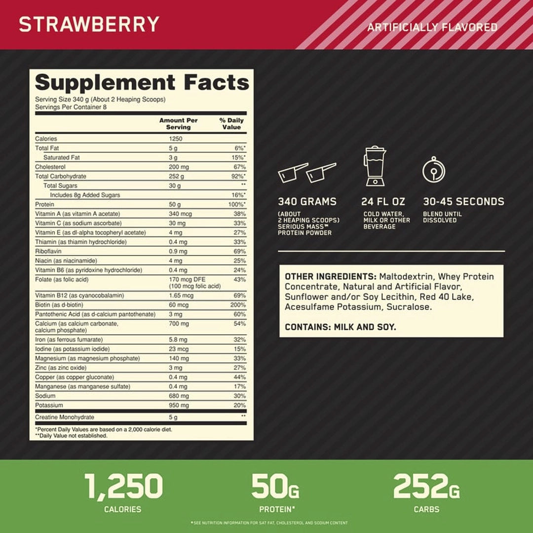 Optimum Nutrition, Serious Mass™, Strawberry, 6 lb (2.72 kg)