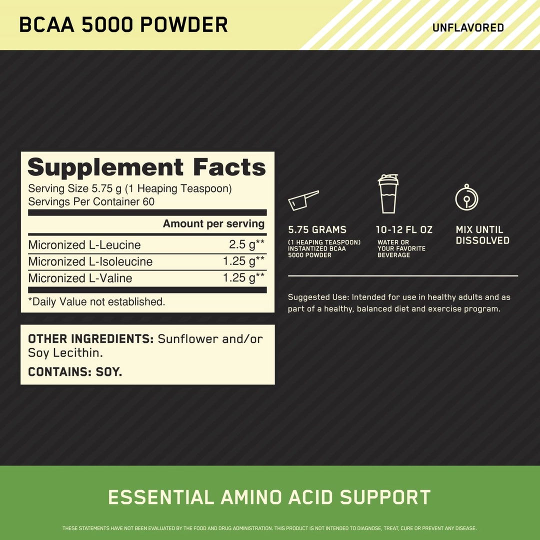 Optimum Nutrition, Instantized BCAA 5000 Powder, Unflavored, 12.16 oz (345 g)