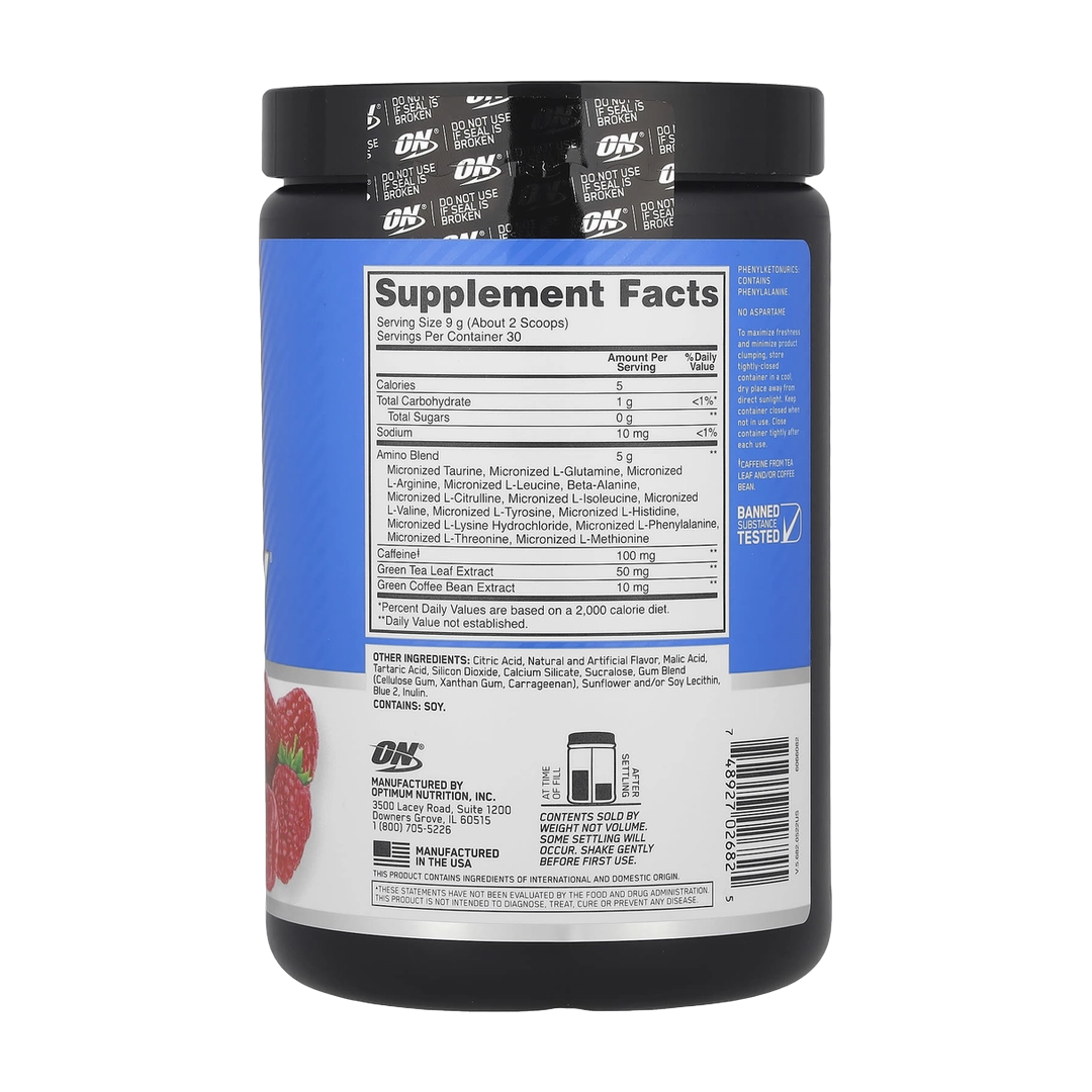 Optimum Nutrition, Essential Amin.O. Energy®, Blue Raspberry, 9.5 oz (270 g)