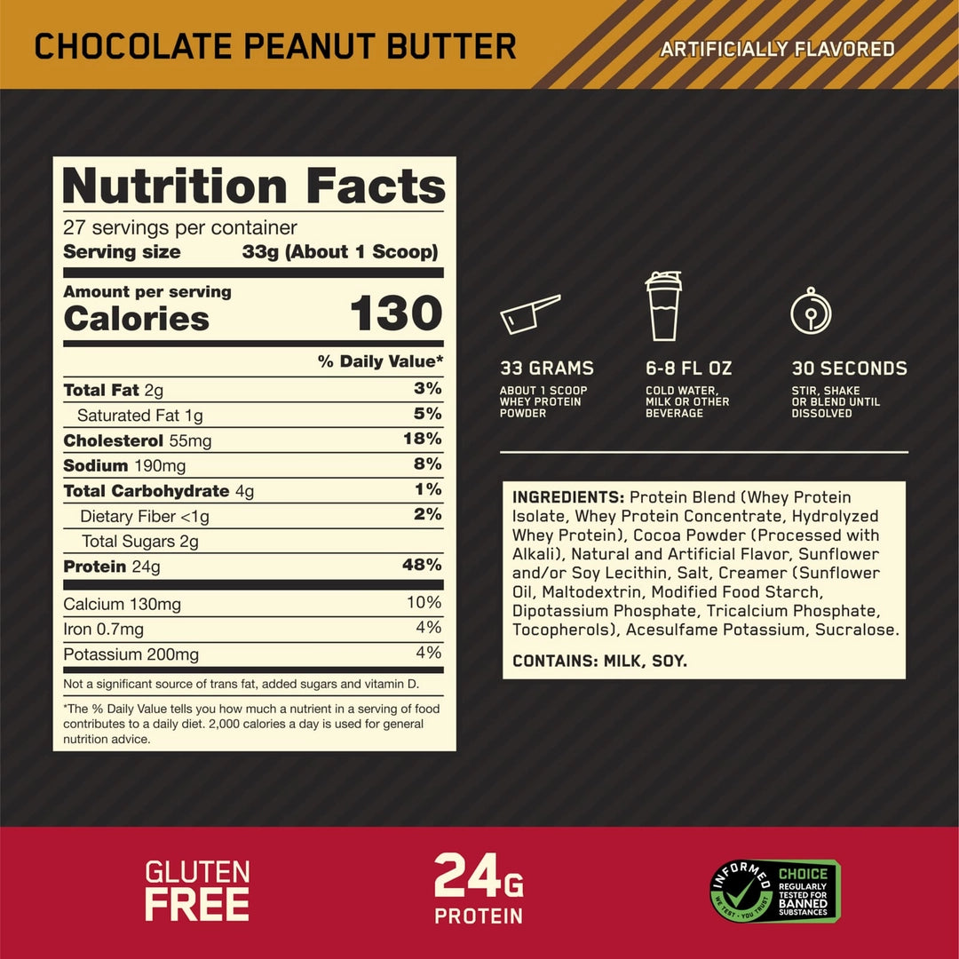 Optimum Nutrition, Gold Standard® 100% Whey, Chocolate Peanut Butter, 2 lb (907 g)