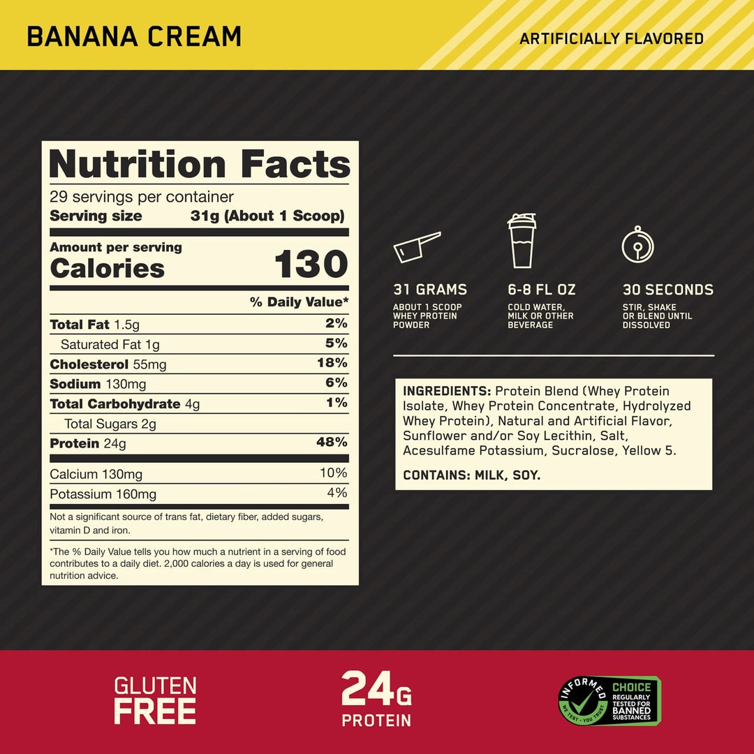 Optimum Nutrition, Gold Standard® 100% Whey, Banana Cream, 2 lbs (907 g)