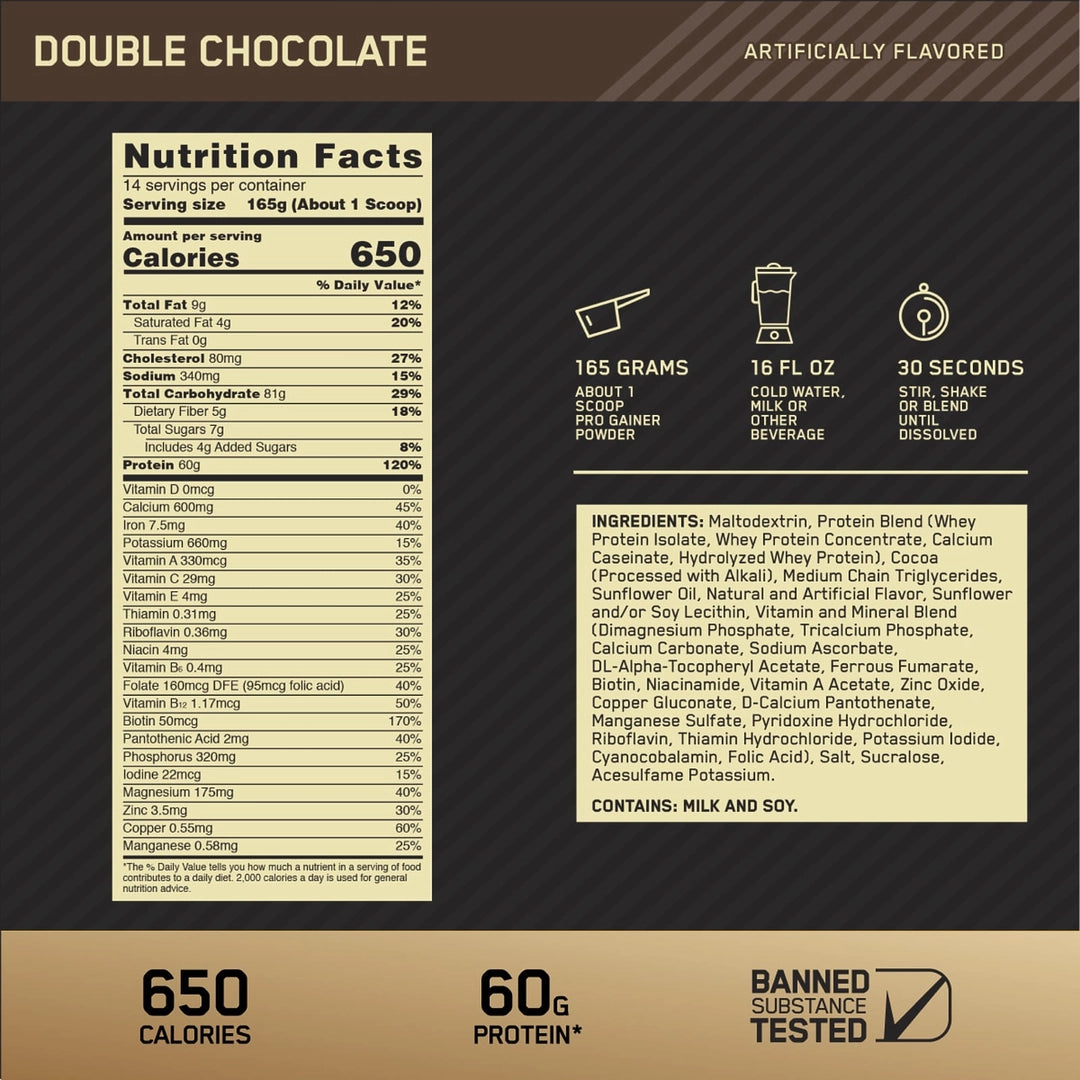 Optimum Nutrition, Gold Standard® Pro Gainer, Double Chocolate, 5.09 lb (2.31 kg)