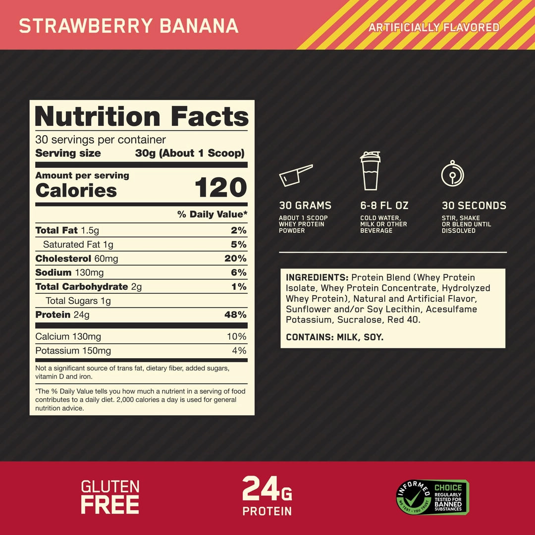 Optimum Nutrition, Gold Standard® 100% Whey, Strawberry Banana, 2 lb (907 g)