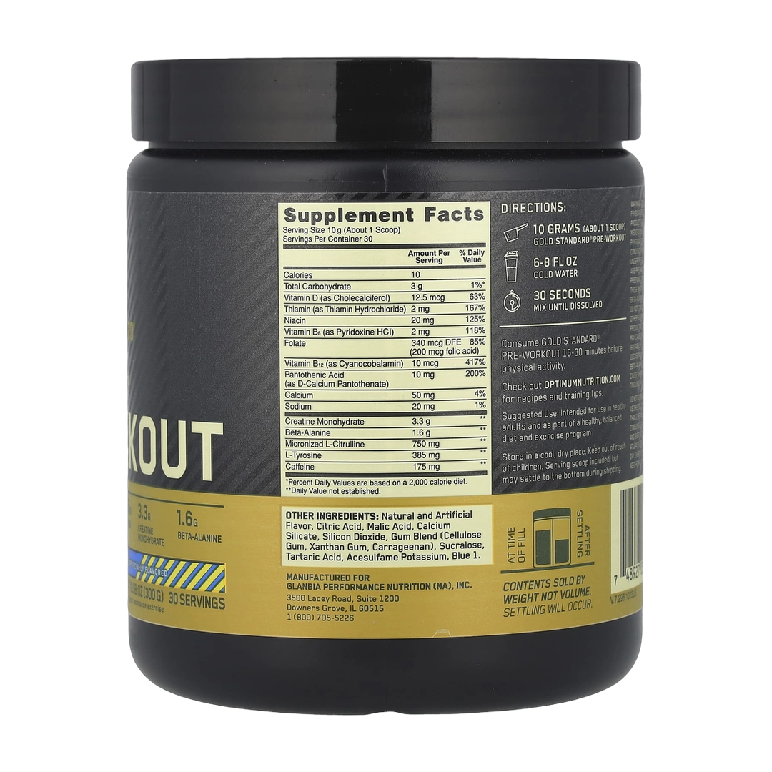 Optimum Nutrition, Gold Standard® Pre-Workout, Blueberry Lemonade, 10.58 oz (300 g)