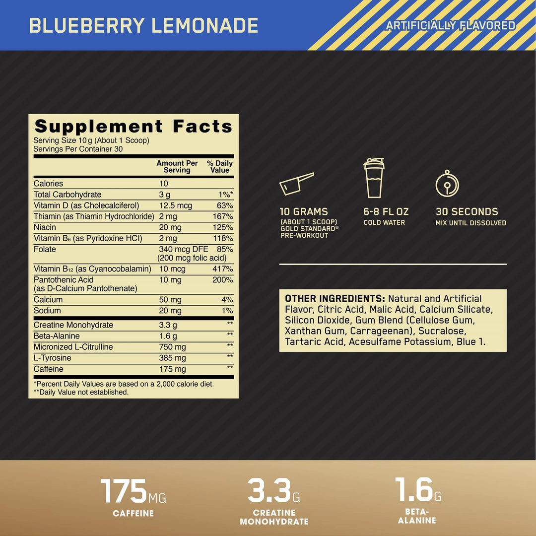 Optimum Nutrition, Gold Standard® Pre-Workout, Blueberry Lemonade, 10.58 oz (300 g)