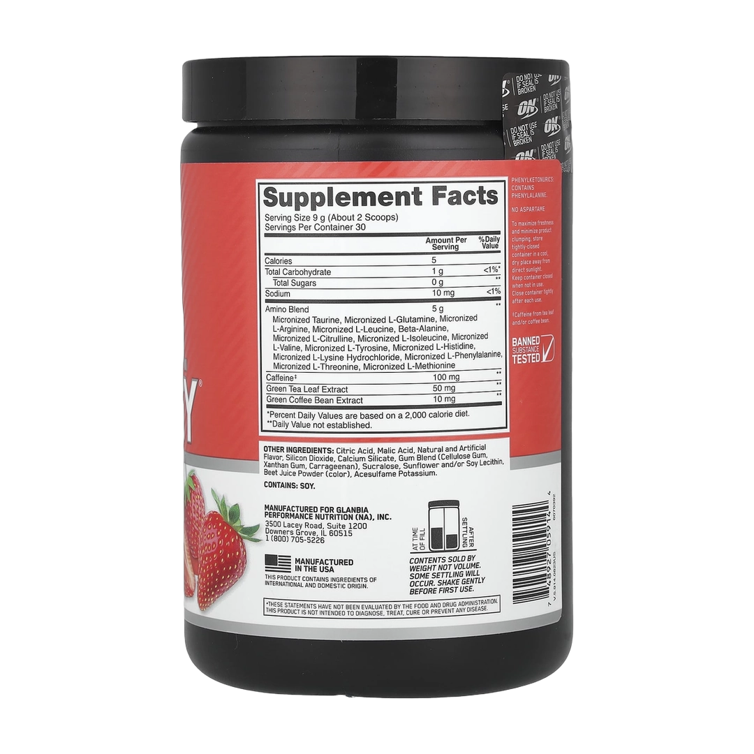 Optimum Nutrition, Essential Amin.O. Energy®, Juicy Strawberry Burst, 9.5 oz (270 g)