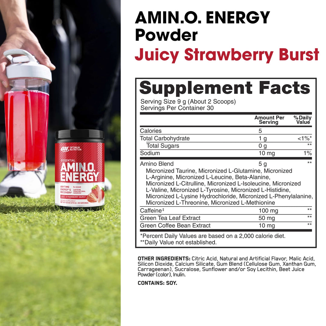 Optimum Nutrition, Essential Amin.O. Energy®, Juicy Strawberry Burst, 9.5 oz (270 g)