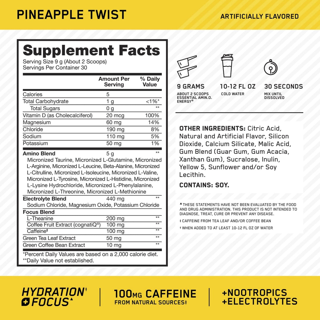 Optimum Nutrition, Essential Amin.O. Energy®, Pineapple Twist, 10.05 oz (285 g)
