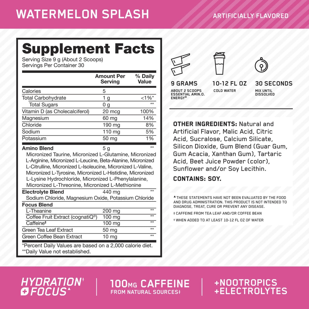 Optimum Nutrition, Essential Amin.O. Energy®, Watermelon Splash, 10.05 oz (285 g)
