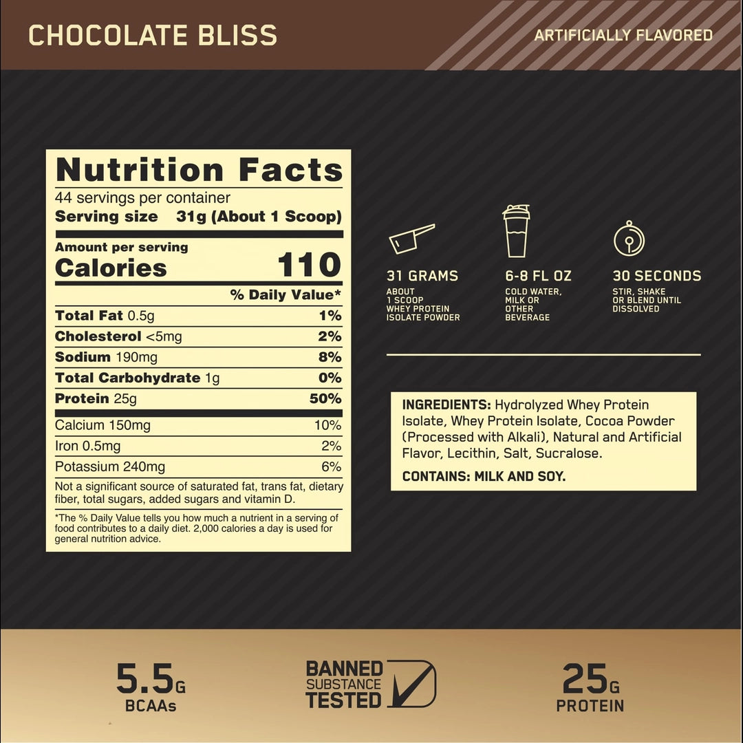 Optimum Nutrition, Gold Standard® 100% Isolate, Chocolate Bliss, 3 lb (1.36 kg)