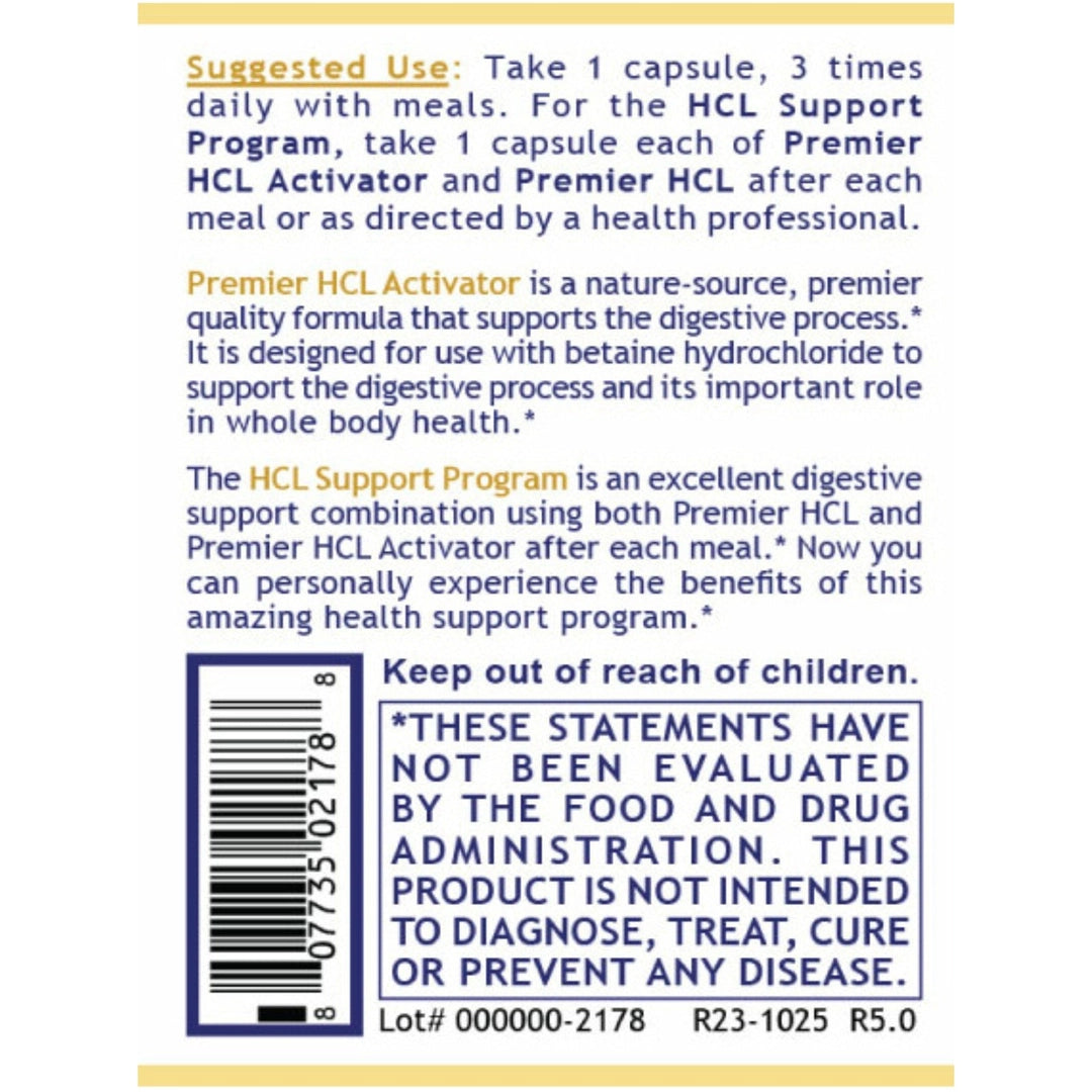 Premier Research Labs, Premier HCL Activator, 90 Plant-Source Capsules