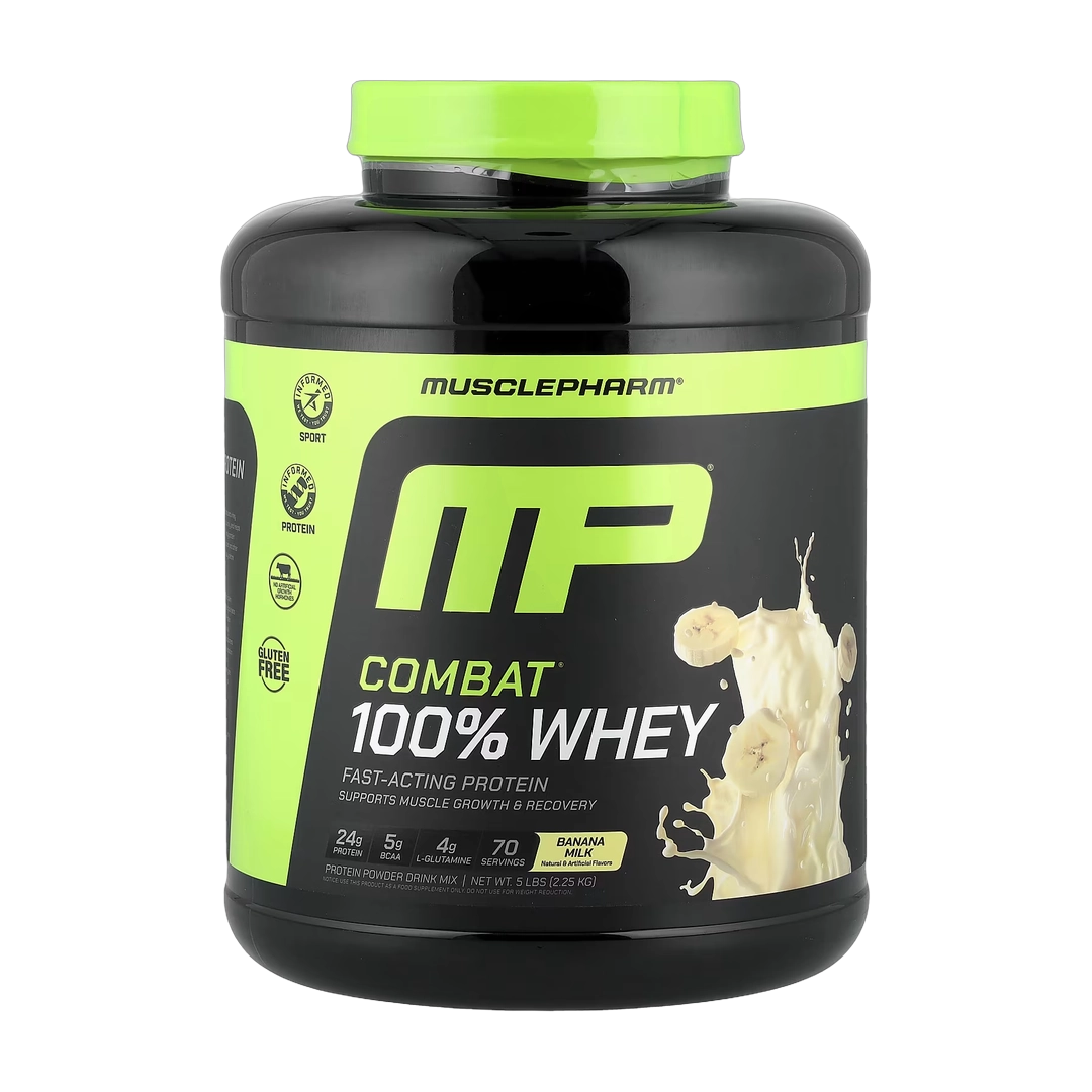 MusclePharm, Combat® 100% Whey Protein Powder, Banana Milk, 5 lbs (2.25 kg)