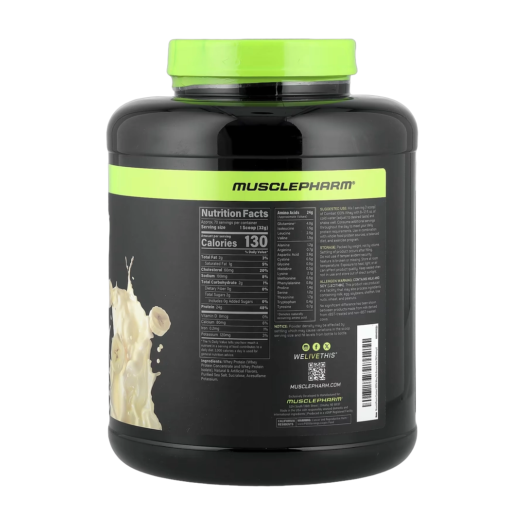 MusclePharm, Combat® 100% Whey Protein Powder, Banana Milk, 5 lbs (2.25 kg)