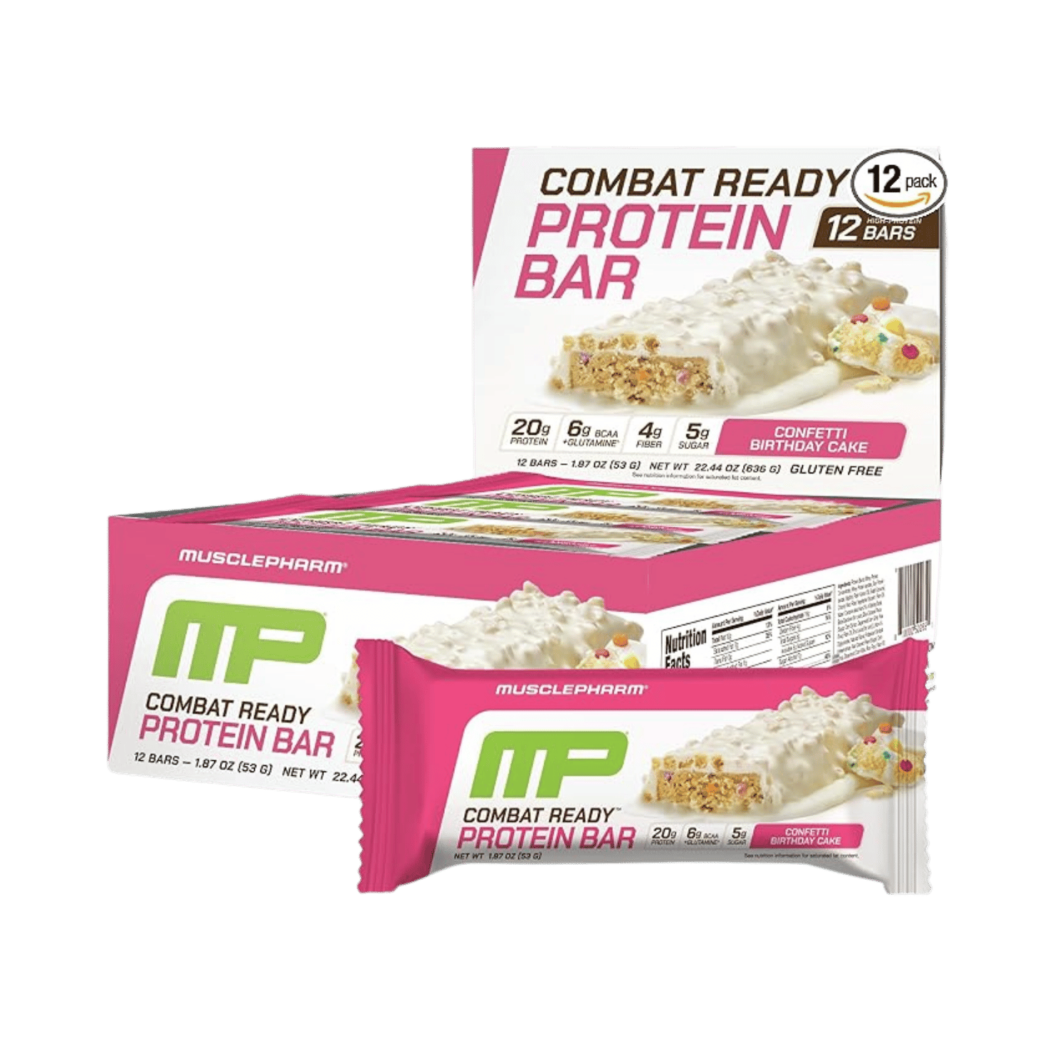 MusclePharm, Combat Ready™ Protein Bar, Confetti Birthday Cake, 12 Bars, 1.87 oz (53 g) Each