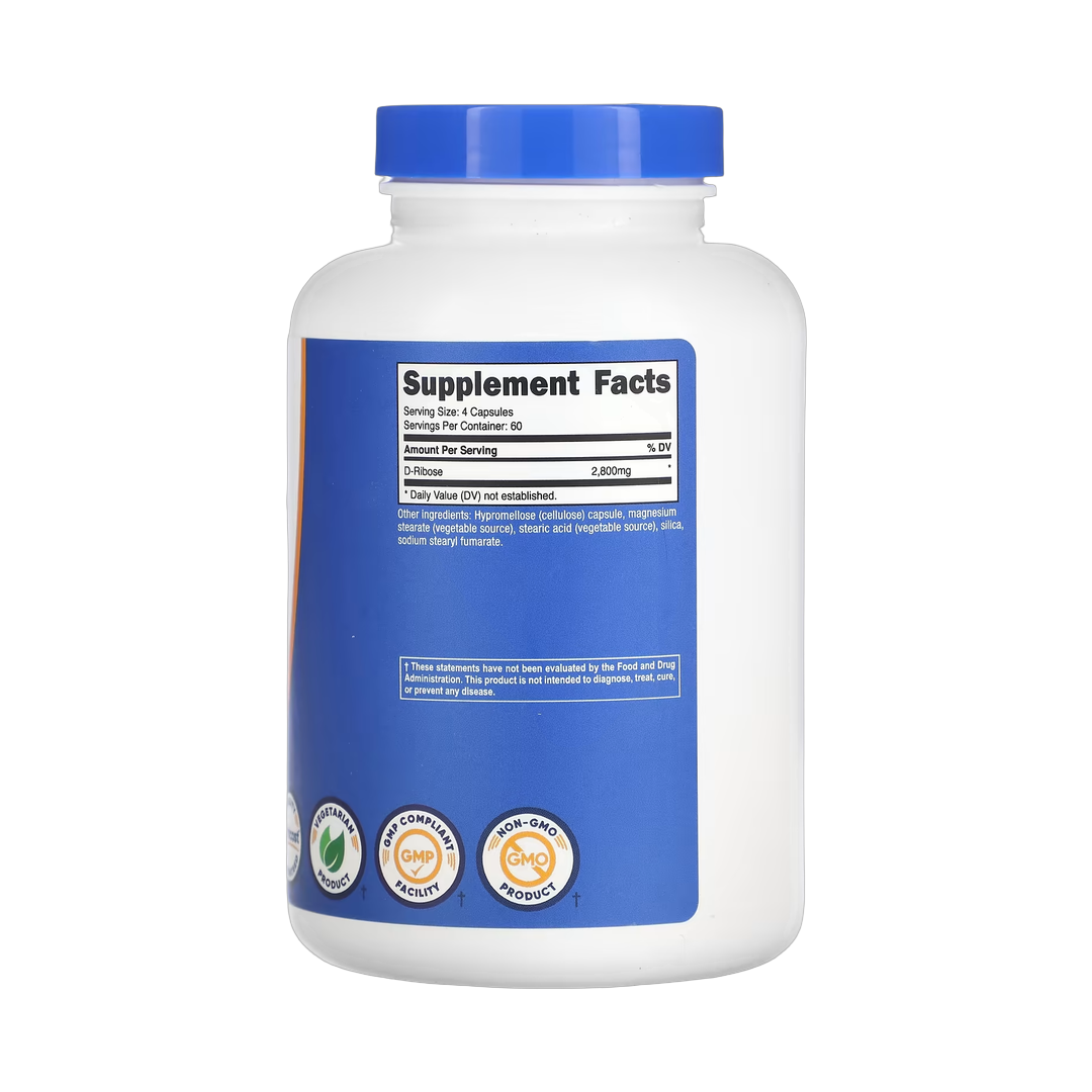 Nutricost, D-Ribose, 240 Capsules back packaging view
