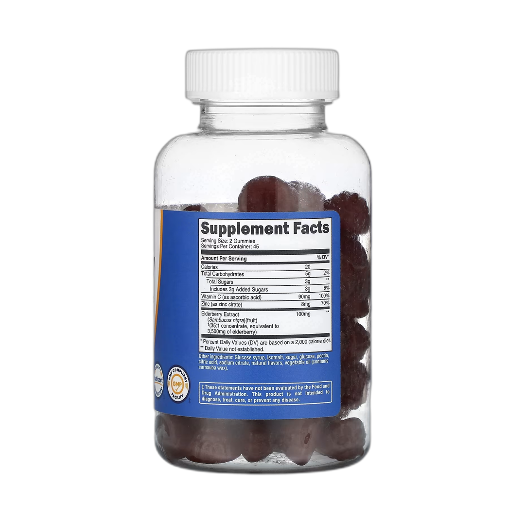 Nutricost, Elderberry, 90 Flavored Gummies back packaging view