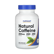 Nutricost, Natural Caffeine, 200 mg, 250 Capsules front packaging view