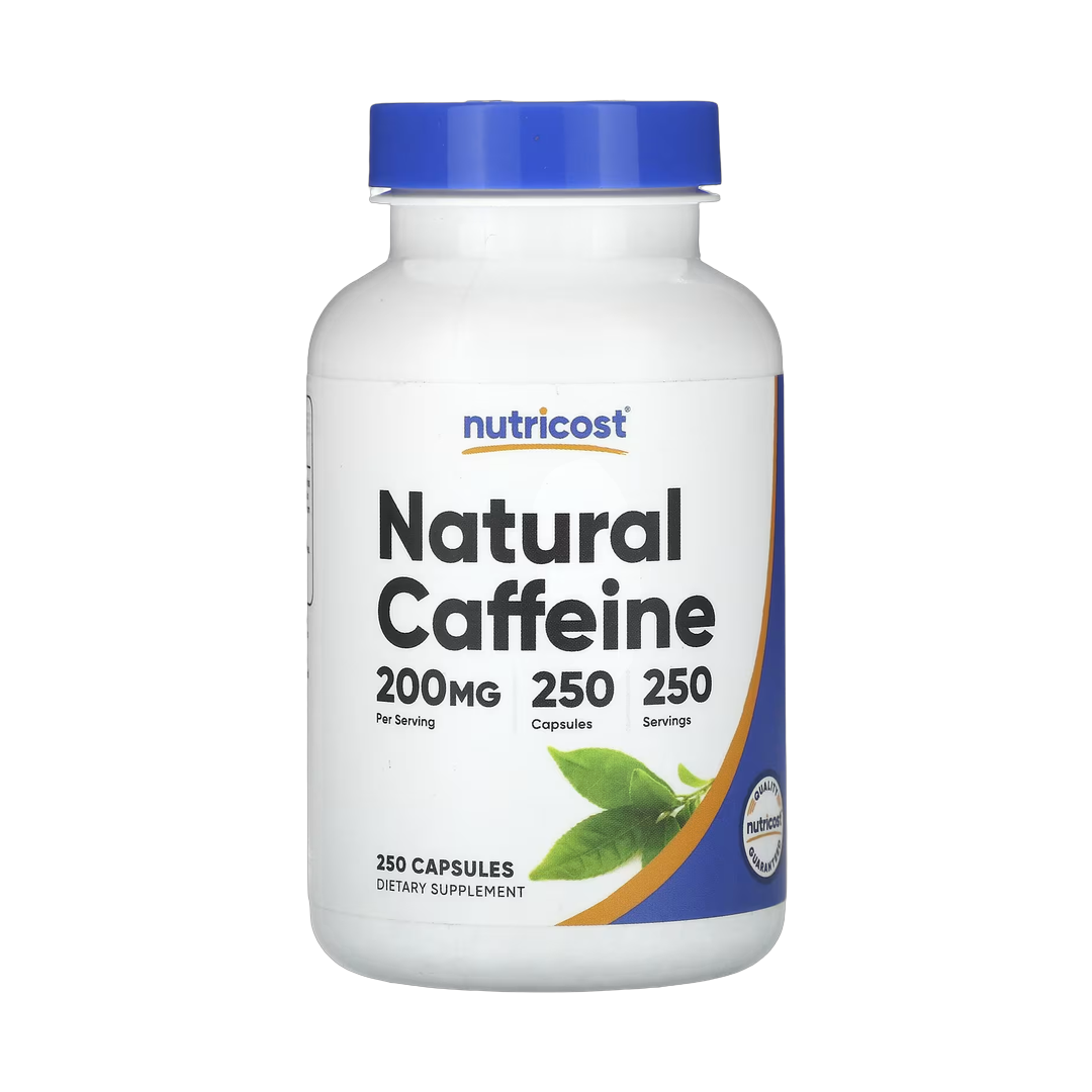 Nutricost, Natural Caffeine, 200 mg, 250 Capsules front packaging view