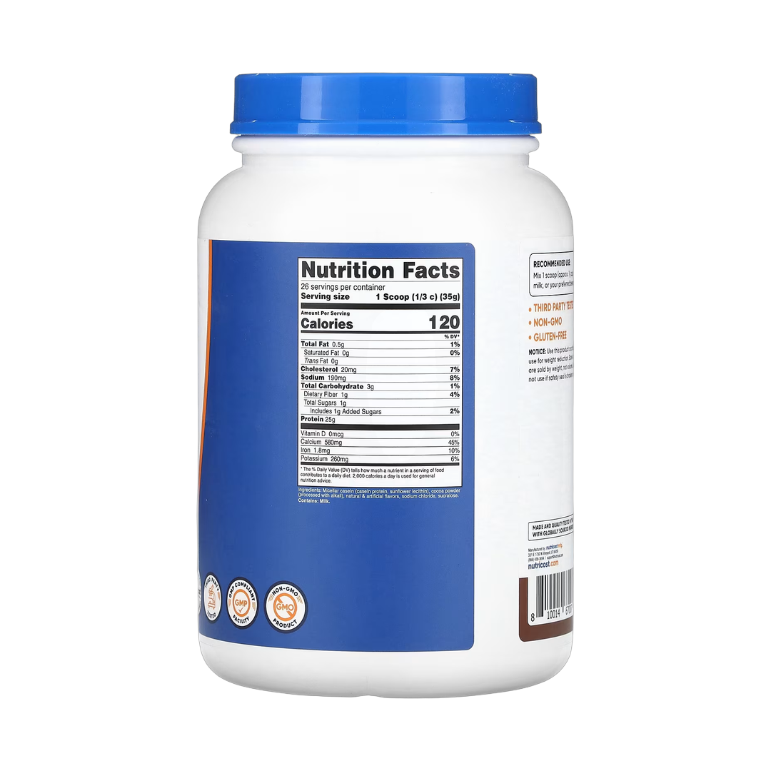 Nutricost, Casein Protein, Chocolate, 2 lb, 907 g back packaging view