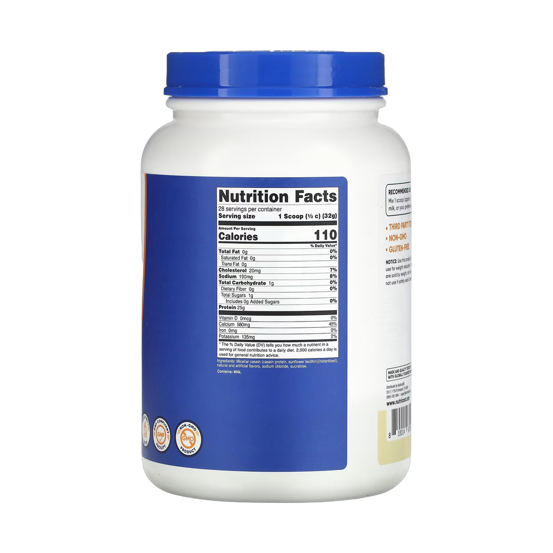 Nutricost, Casein Protein, Vanilla, 2 lb, 907 g back packaging view