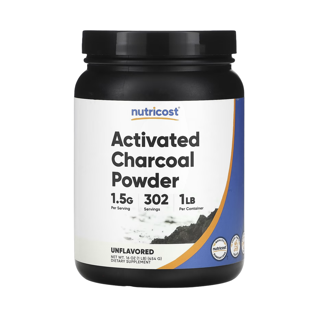 Nutricost, Activated Charcoal Powder, Unflavored, 16 oz, 454 g front packaging view