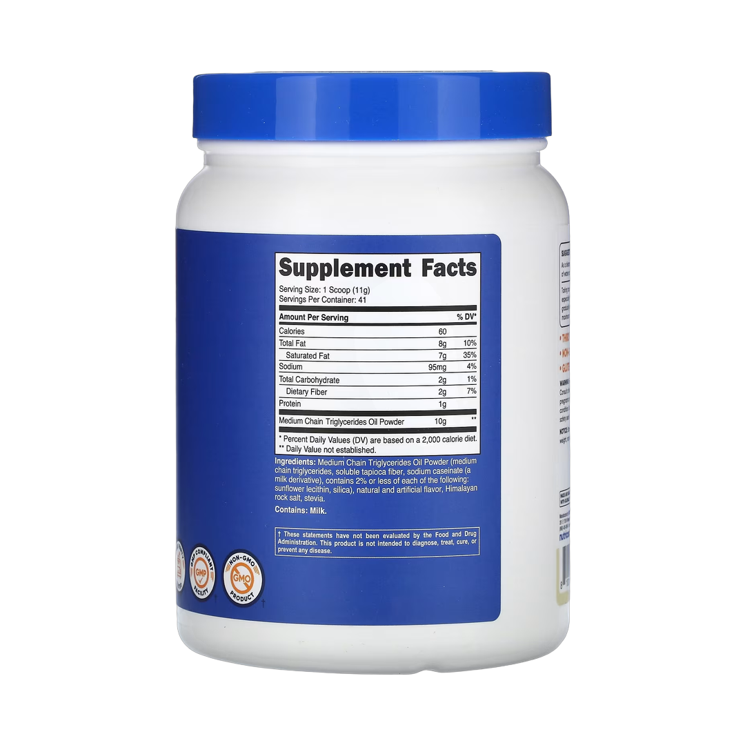 Nutricost, MCT Oil Powder, Vanilla, 16 oz, 454 g back packaging view