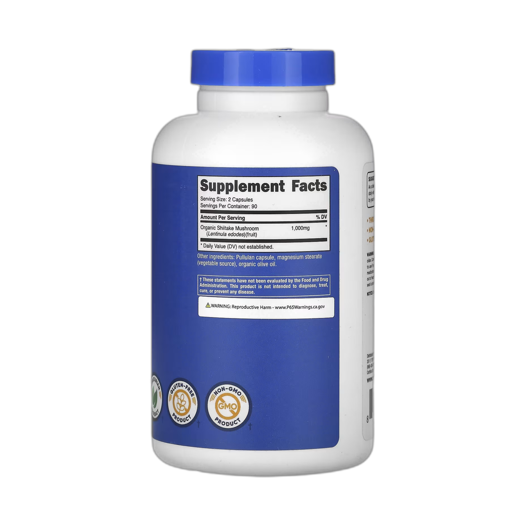 Nutricost, Shiitake Mushroom, 180 Capsules back packaging view